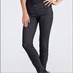 EILEEN FISHER Pant Filigree Printed Ponte Skinny Pants Black Stretch Sz 6
